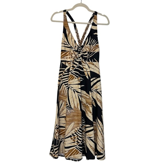 Carol Wior Dresses & Skirts - Carol Wior Twist Front Swim Dress Black Tan Botanical Print Size Large Tropical
